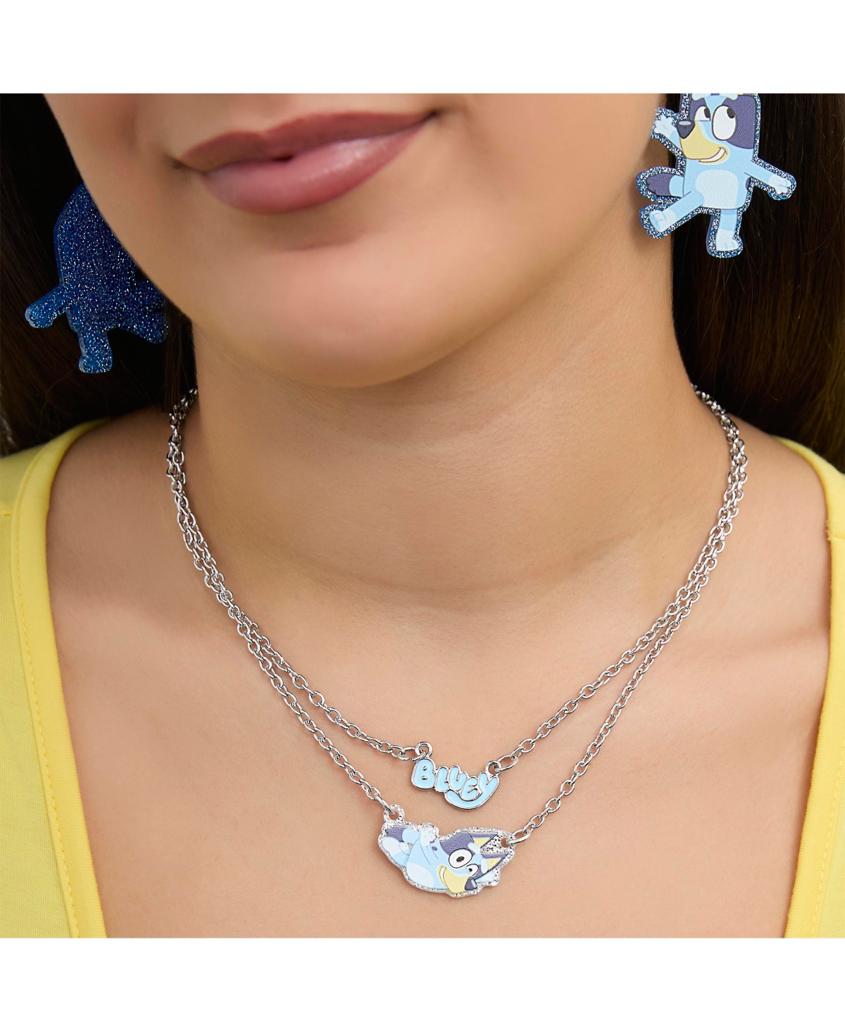 Bluey Double Layer Pendant Necklace with Bluey Nameplate and Character Charm