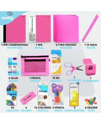 School Supplies Kit for Grades K–5 – 71 Items: Composition Notebook Subject Notebook, Pencils, Folders Colored Pencils, Crayons, Scissors, Glue & More