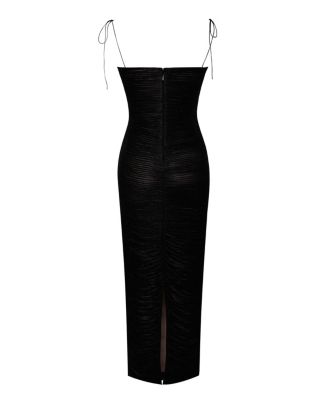 Women The Glint Black Ruched Chiffon Long Maxi Dress