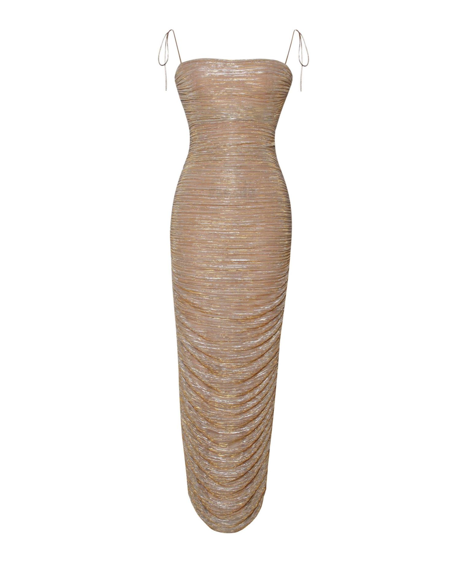 Women The Glint Gold Ruched Chiffon Long Maxi Dress