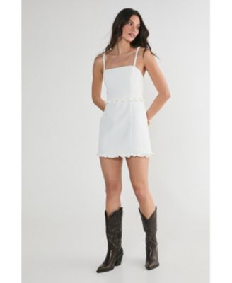 Women's Ruched Strap Ruffle Tailored Mini Dress