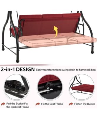 3 Seats Porch Swing Chair with Adjustable Backrest & Canopy