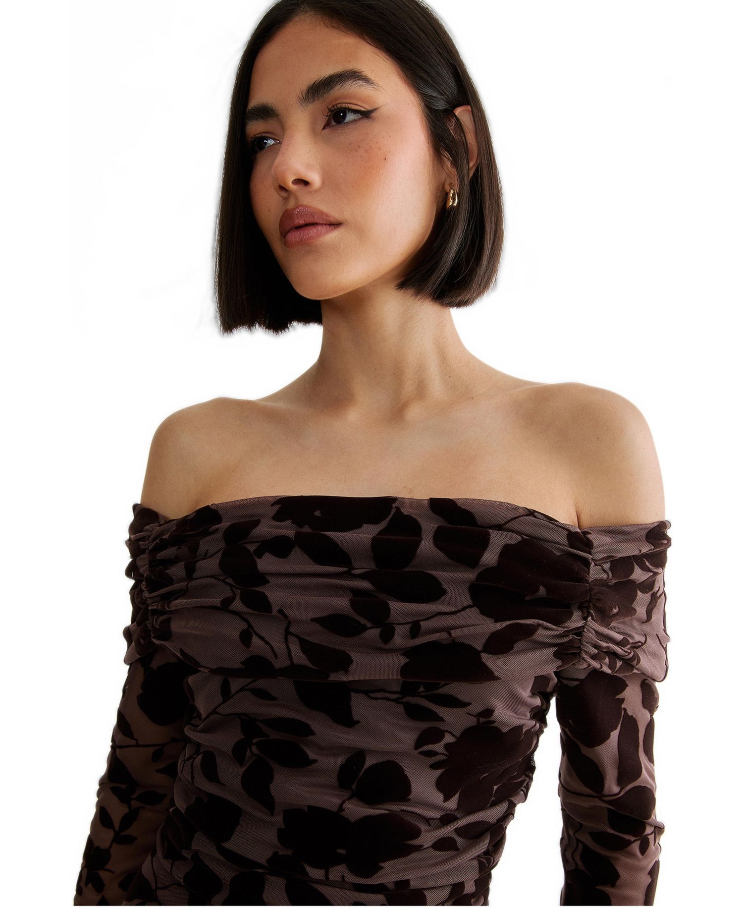 Women's Floral Devore Ruched Mini Dress