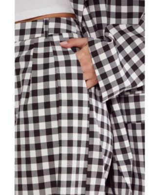 Women's Gingham Tailored Wide Leg Pants