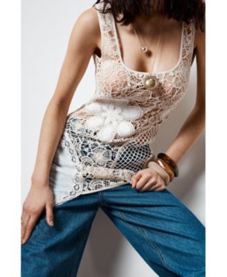 Women's Scoop Neck Crochet Mini Dress