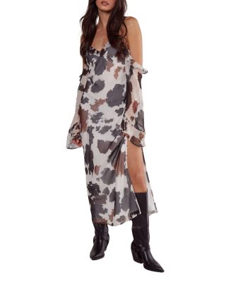 Women's Cold Shoulder Bias Cut Split Maxi Dress