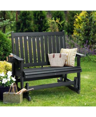 2-Seat Patio Glider HIPS Rocking Chair with Removable cup holder，Bench with Back & Hips Comfortable   Support，Heavy Duty 900 lbs，for Outdoor