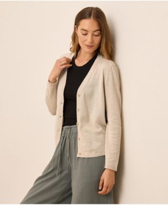 Women's Organic Cotton Classic Fine Knit V-Neck Cardigan