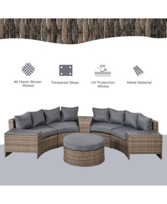 8pc Half Round Patio Rat Sofa Furniture Set w/ Side Tables,