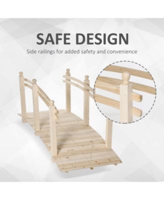 7.5' Fir Wood Garden Bridge Arc Walkway with Side Railings, Natural