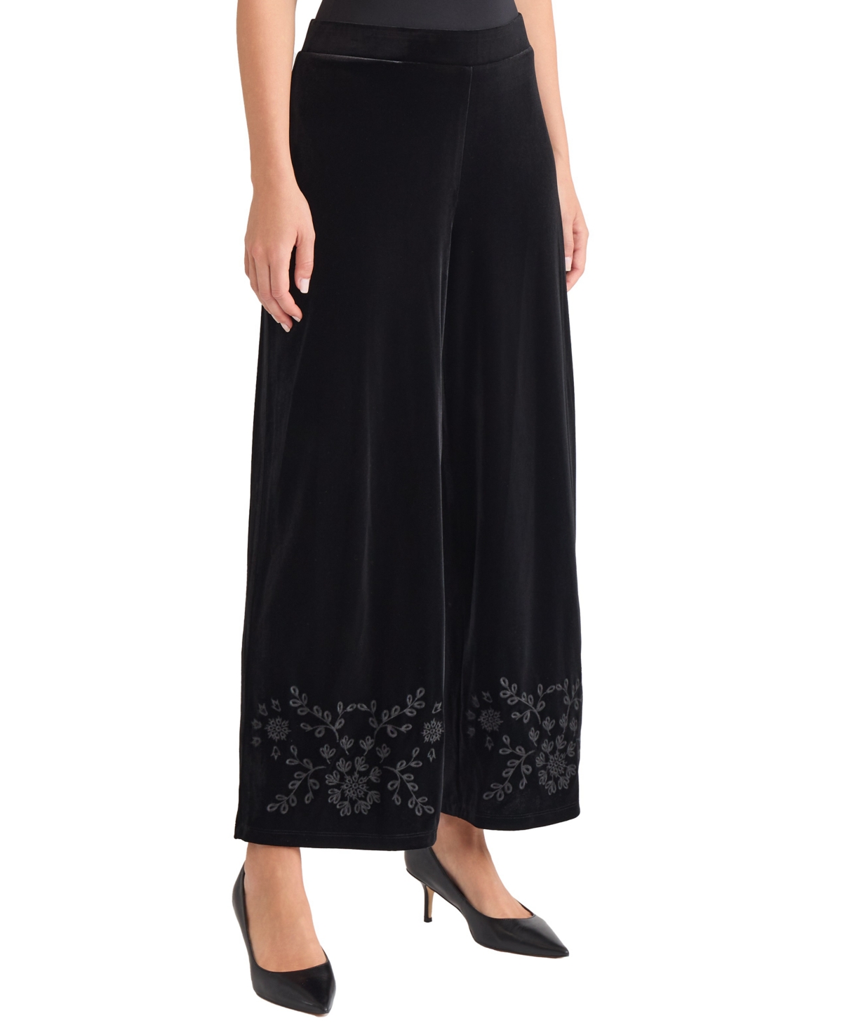 Jones New York Embroidered Wide Leg Crop Pants In Black