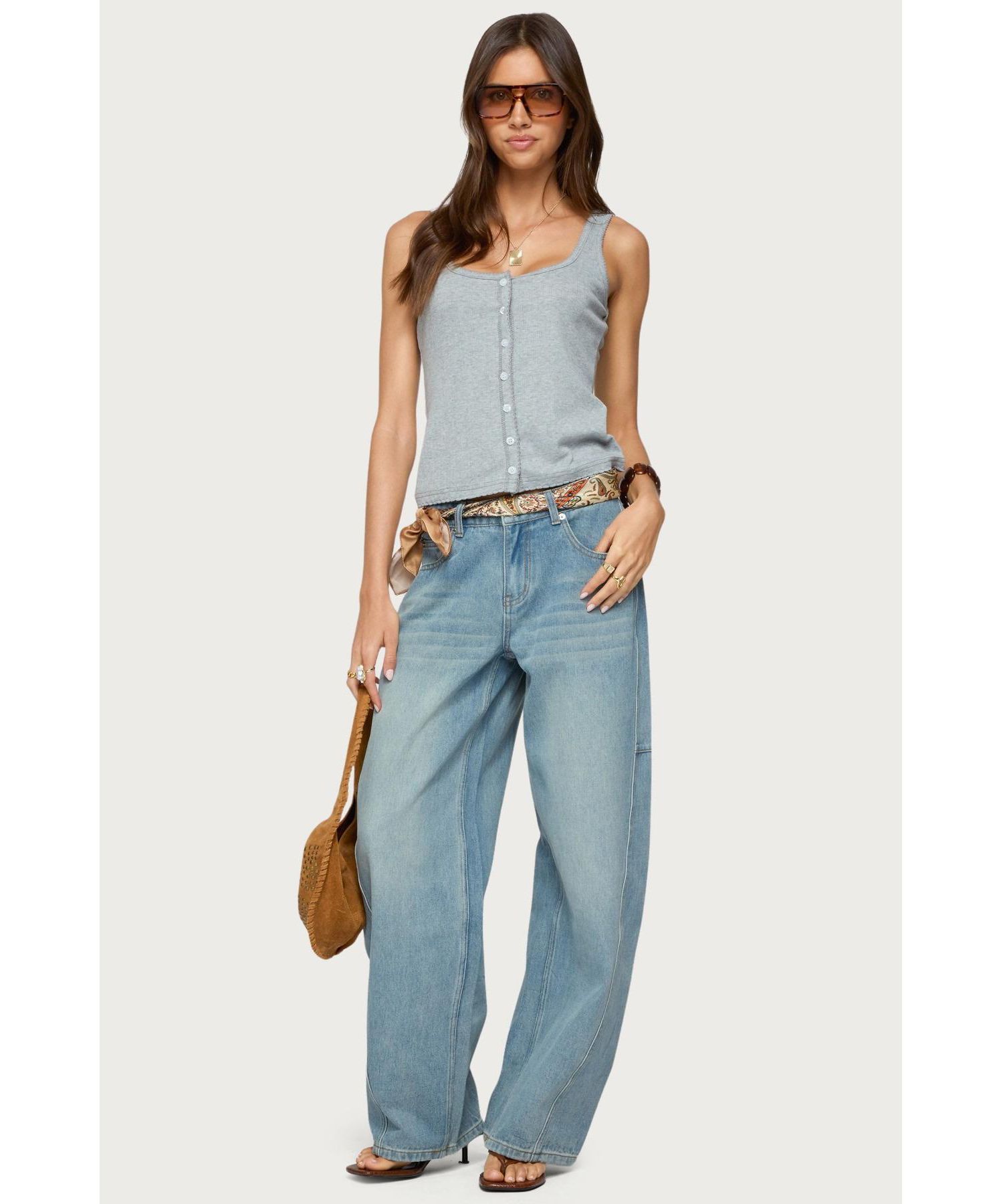 Womens Gwenne Pointelle Button Up Tank Top