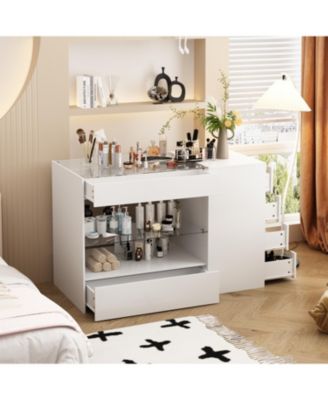 Glass Top 8-Drawers Dresser ,Display Cabinet,Manicure Nail Table,Bedroom/Kitchen Island,Makeup Table