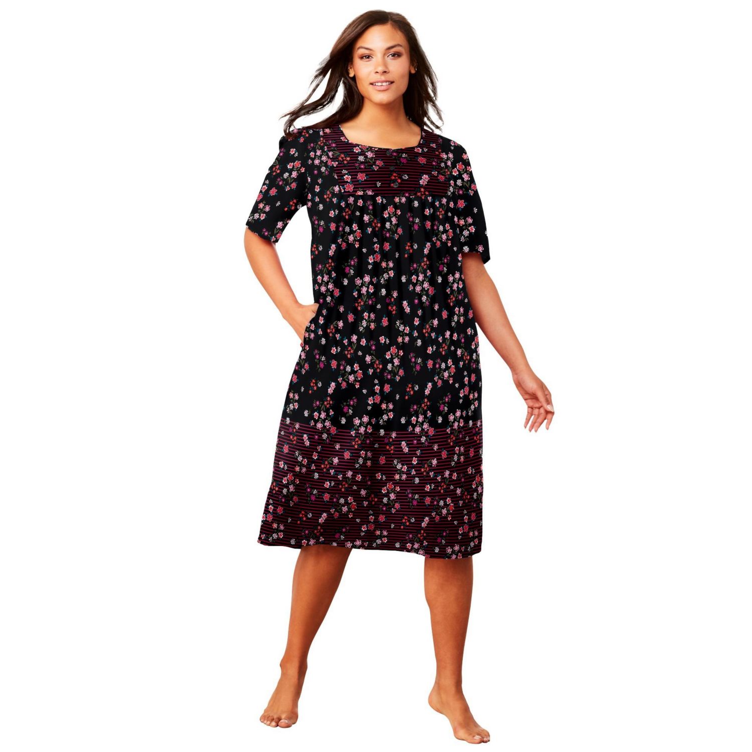 Dreams & Co. Women's Dreams and Co. V-Neck Short Sleeve Maxi T-Shirt Lounger