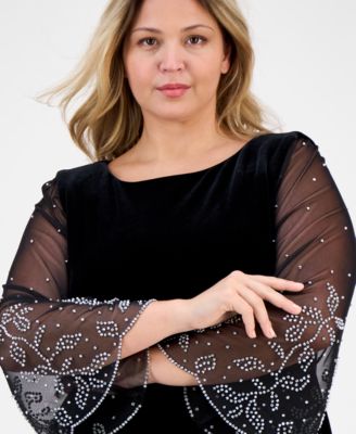 Plus Size 3/4-Sleeve Embellished Top