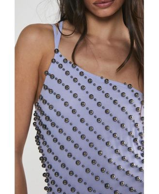 Women's One Shoulder Studded Mini Dress