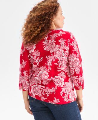 Plus Size Printed  Knit 3/4-Sleeve Top, Macy's Exclusive