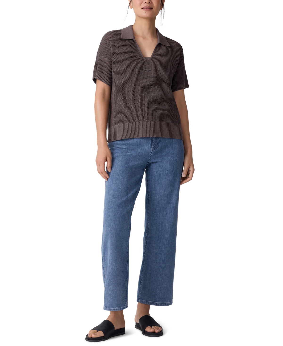 Eileen Fisher High Waist Ankle Straight Leg Jeans In Blue