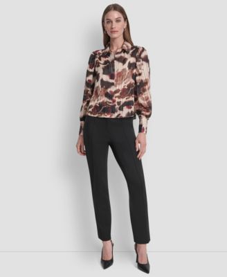 Women's Covered Placket Long Balloon Sleeve Woven Blouse