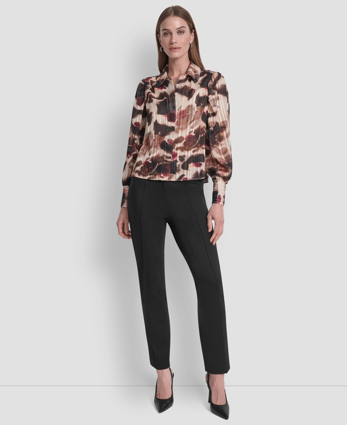 Dkny Twist Front Crinkle Satin Shirt In Multi
