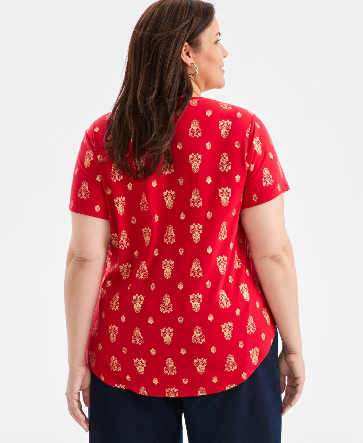 Style & Co Plus Size Perfect Short-sleeve T-shirt, Macy's Exclusive In Red