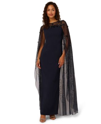 white christmas dresses Floral Beaded Cape Gown in Midnight