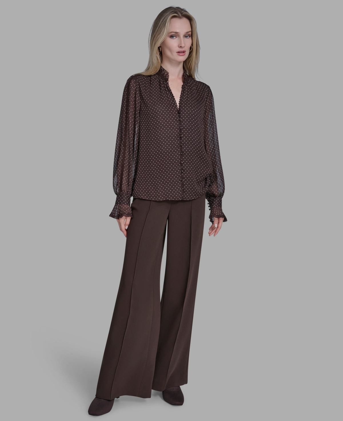 Bcbg Women's V-neck Embroidered Top In Brown