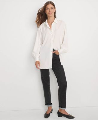 Women's Long Sleeve Oversized Satin Buttondown Tunic