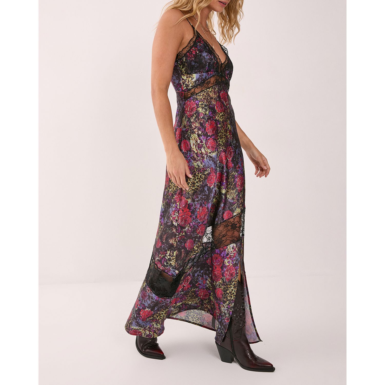 Women's Satin Lace Maxi Slip Dress