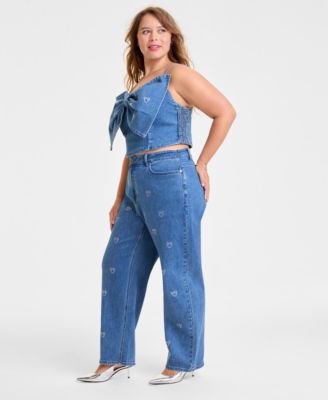 Plus Size Straight-Leg Jeans Embellished with Crystals by Swarovski&reg;, Macy's Exclusive