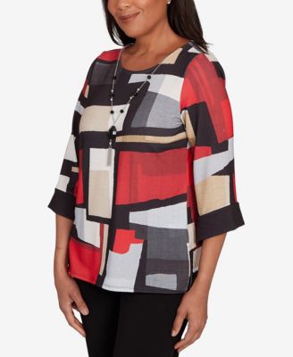 Women's Jet Setter Knit Colorblock Top with Necklace