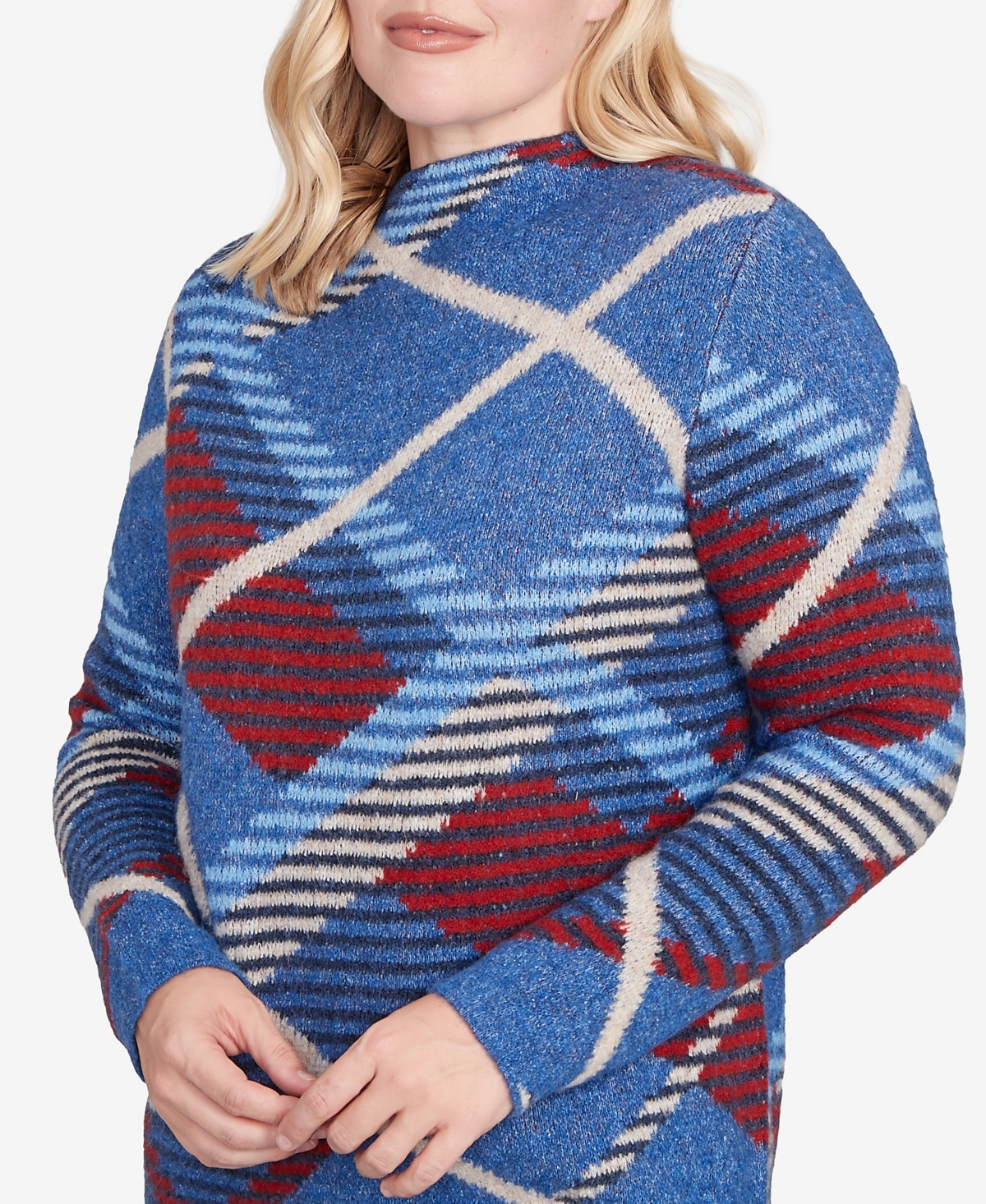 Alfred Dunner Women's Sunset Canyon Exploded Plaid Mock Neck Sweater In Multi