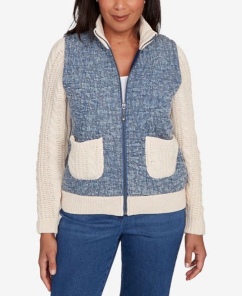 Женские свитеры Alfred Dunner Women's Sunset Canyon Sweater Ribbed Quilted Jacket
