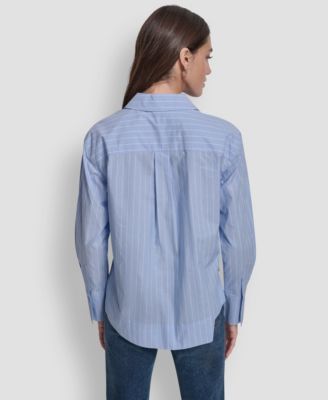 Women's Cropped Long Sleeve Button Front Shirt