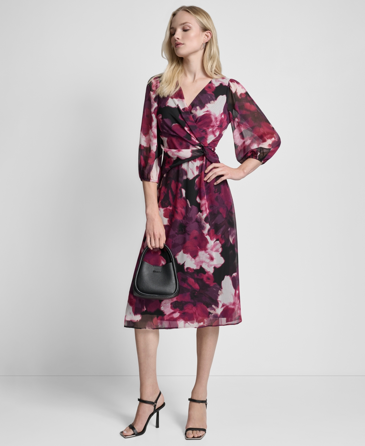 Dkny Petite Surplice Neck Front Knot Midi Dress In Purple