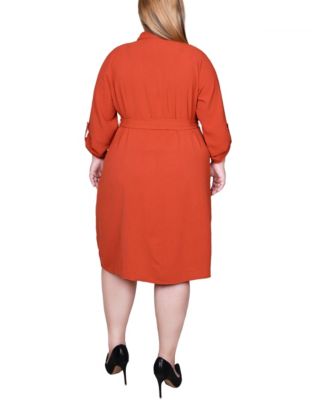 Plus Size Long Roll Tab Sleeve Shirt Dress