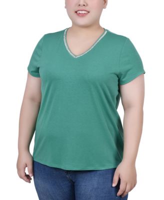 Plus Size Short Sleeve Top with Stone Details