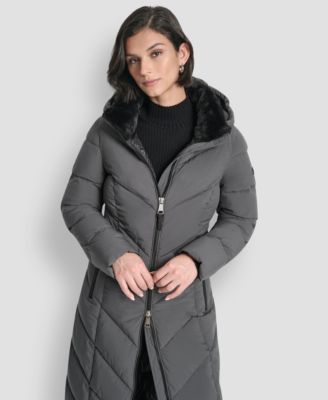 Women's Hooded Zip Front A-Line Maxi Puffer Coat