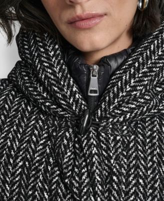 Women's Bibbed Shawl Collar Hooded Puffer Coat