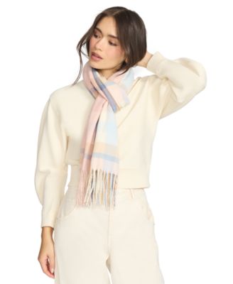 Women's Color Blocked Out Plaid Fringe Scarf