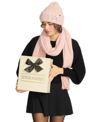 Women's Embellished Beanie and Knit Scarf Holiday Gift Set, 2-Piece