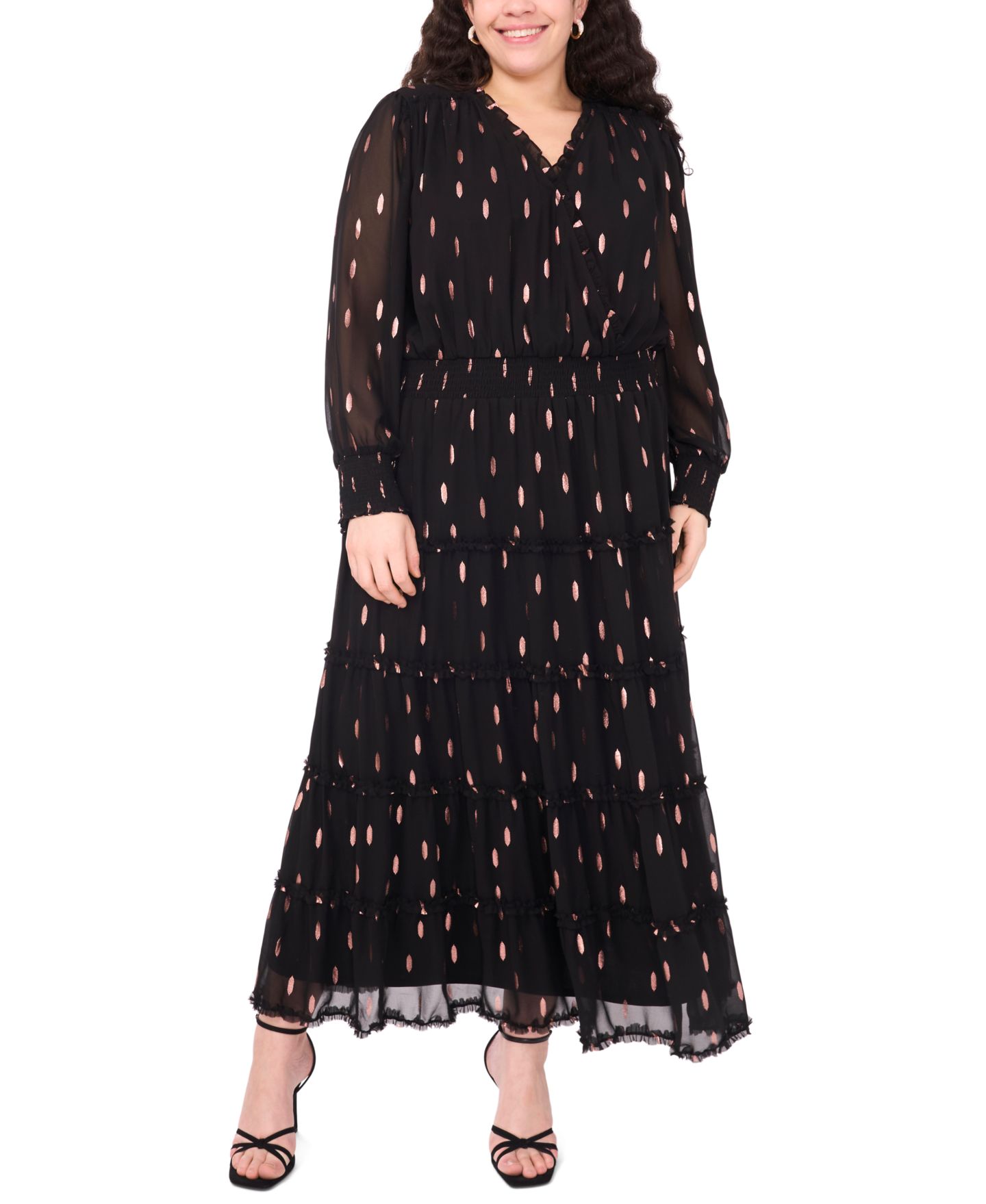 Женское платье MSK Plus Size Clip Chiffon Tiered Maxi, цвет: Насыщенный чёрный — фото 1