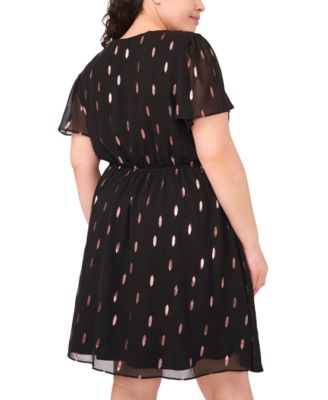 Plus Size Flutter Sleeve Fit and Flare Short Dress