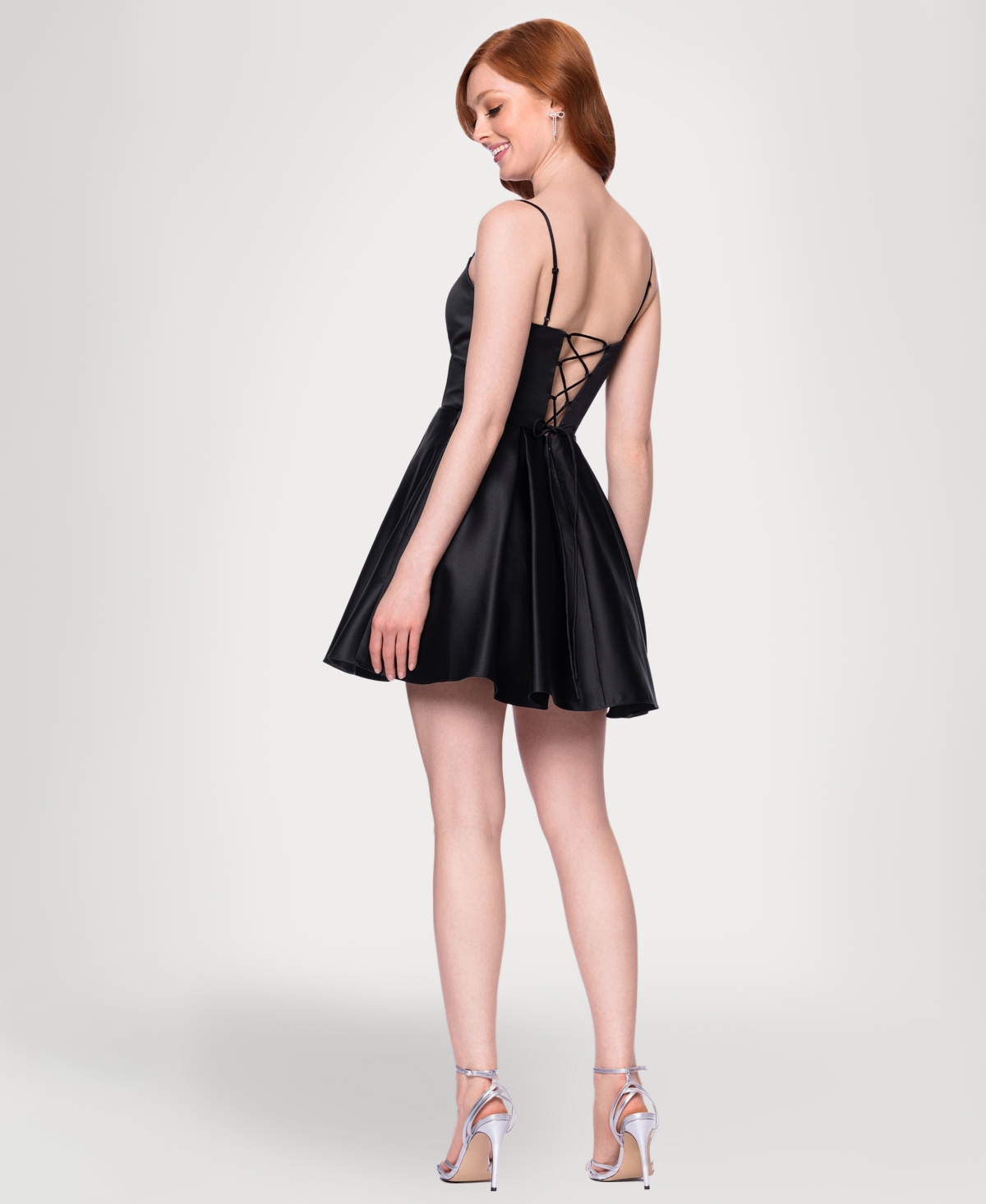 Blondie Nites Juniors' Mesh Insert A-line Short Dress In Black