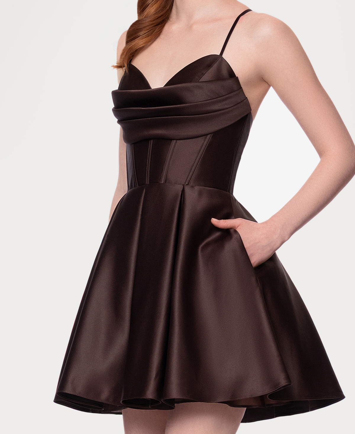 Blondie Nites Women's Satin Draped-neck Mini Dress In Brown