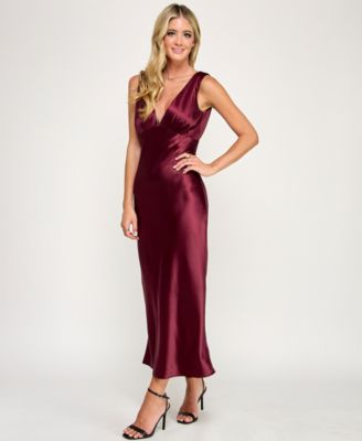 Juniors' V-Neck A-Line Satin Midi Dress