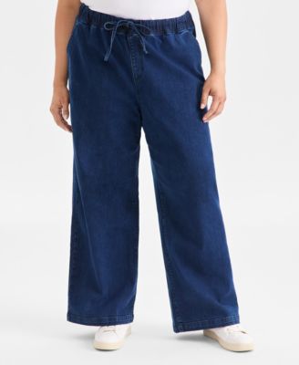 Plus Size High-Rise Pull-On Wide-Leg Jeans, Macy's Exclusive  