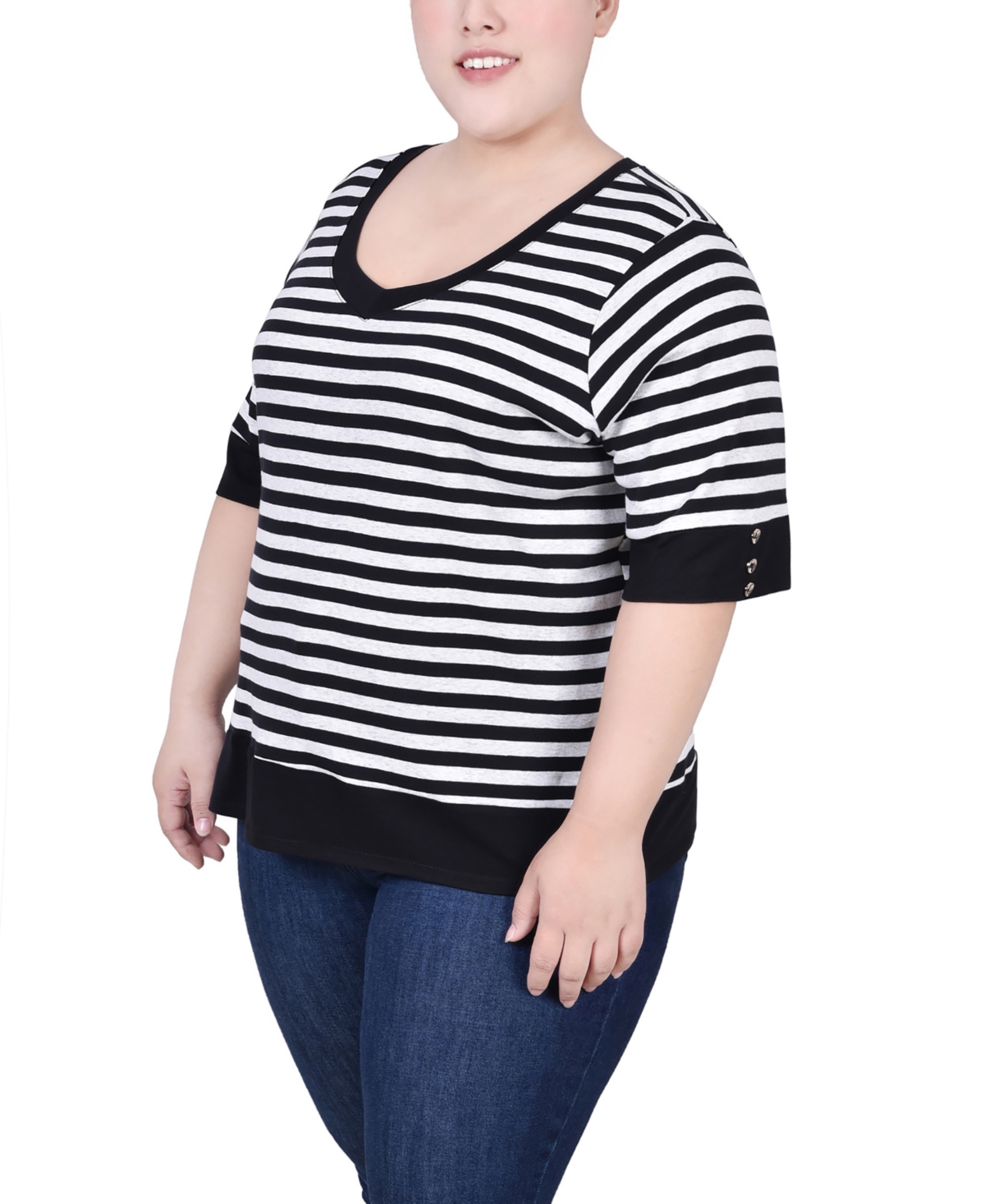 Ny Collection Plus Size Elbow Sleeve Top In Black