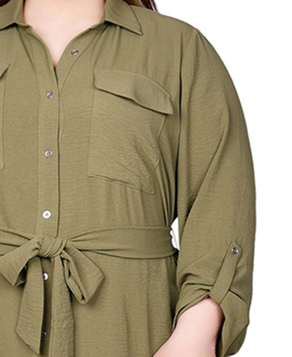 Ny Collection Plus Long Roll Tab Sleeve Shirt Dress