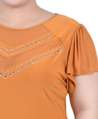 Plus Size Studded Short Flutter Sleeve Top